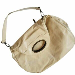 Hobo International XL Leather Top Handle Vintage Purse Flap Cream Oversize